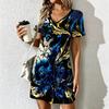 Mode d'été Robe Imprimé Artistique Col en V pour Femmes Robes Courtes Sexy