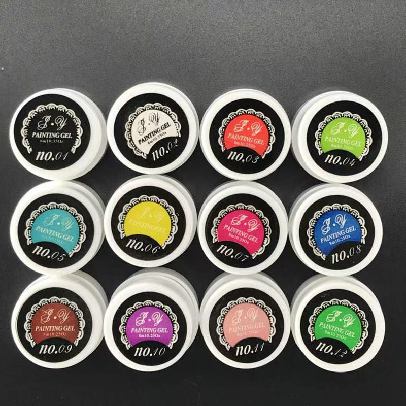 Nail Art Gel Set: 12 UV Colors for Painting, Drawing, and Solid Color Designs