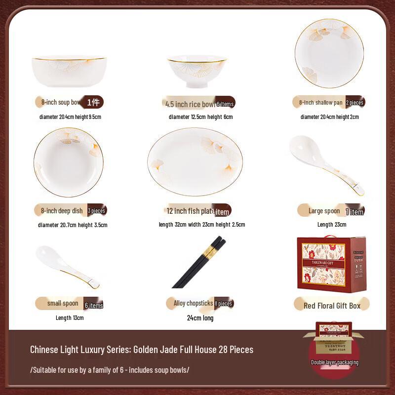 MoDe Lanka Nordic Ceramic 20-Piece Dinnerware Set with Pot - Golden Jade Theme