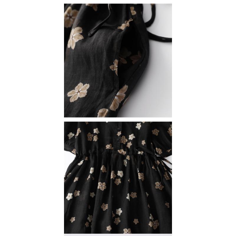 Summer New Retro Printed Medium Length Dress for Women