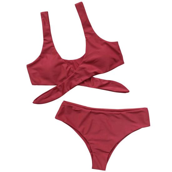 Bikini Set Bow Knotted Strap Solid Color Two-piece Women Swimsuit Beach