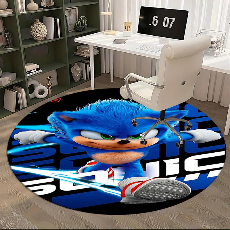 1 stuks Sonic the Hedgehog Anime Design Rond Tapijt - Kantoorstoelmat, Antislip Tapijt voor Huisdecoratie, Woonkamer, Slaapkamer, Speelkamer