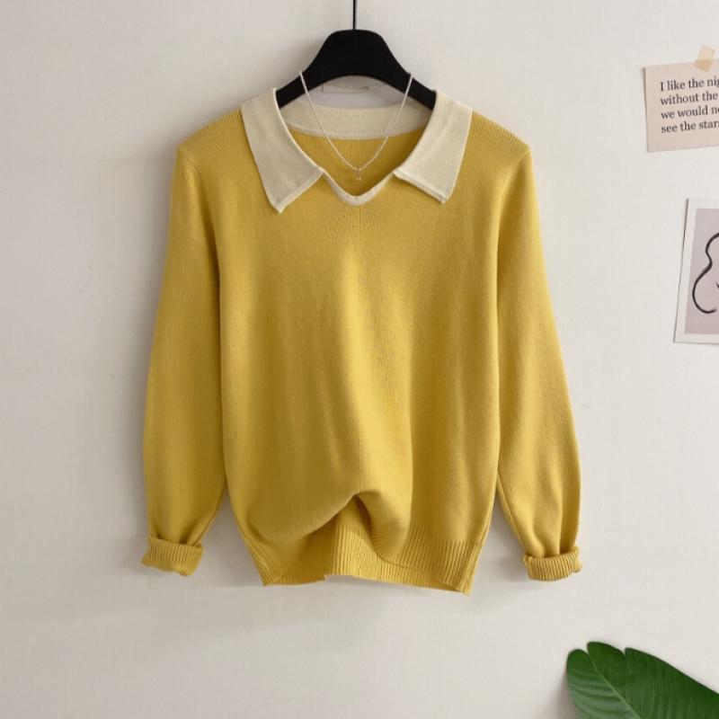Honey J Women Diff An Color Block Slit Collar Knit 3 Color
