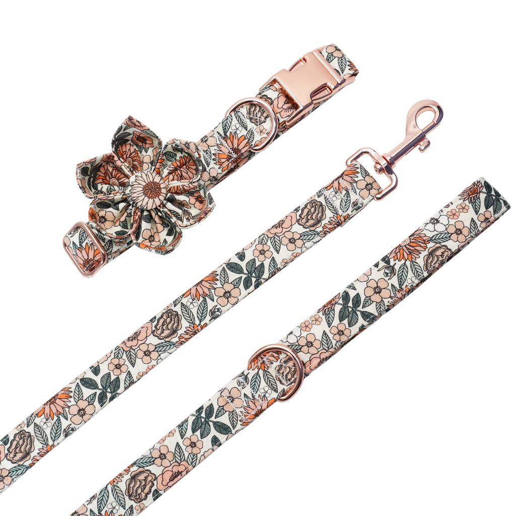 Personalized Boho Floral Girly Dog Collar Flower with Matching Leash and Harness