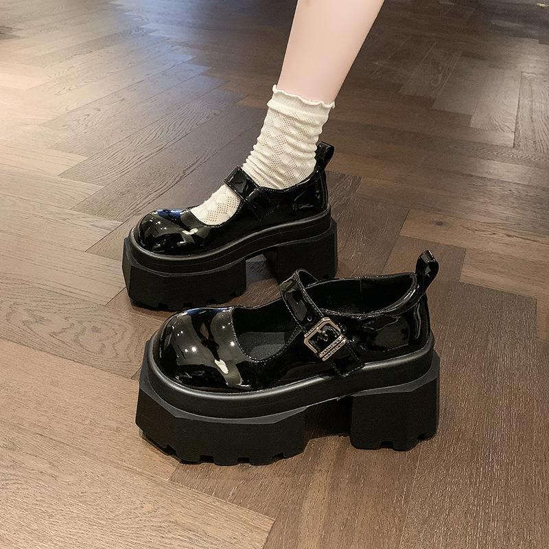 Popular Mary Jane small leather shoes women's 2025 summer new high-heeled versatile skirt thick-soled heightening shallow single shoes
