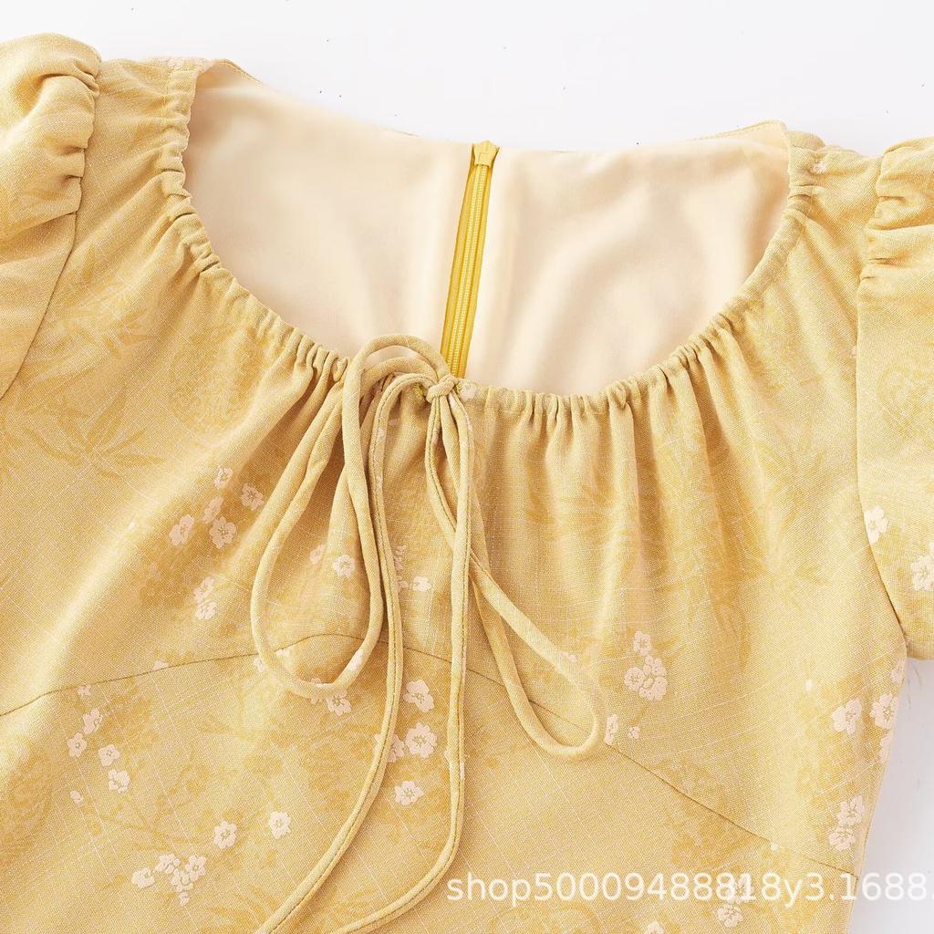Premium Summer New French Gentle and Elegant Jacquard Drawstring Temperament Waist and Thin Long Dress