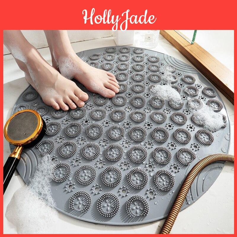 Bath Nonslip Mat Safety Round Shower Pvc Bathroom Mat With Drain Hole Plastic Massage Foot Pad Bathroom Accessoriesj