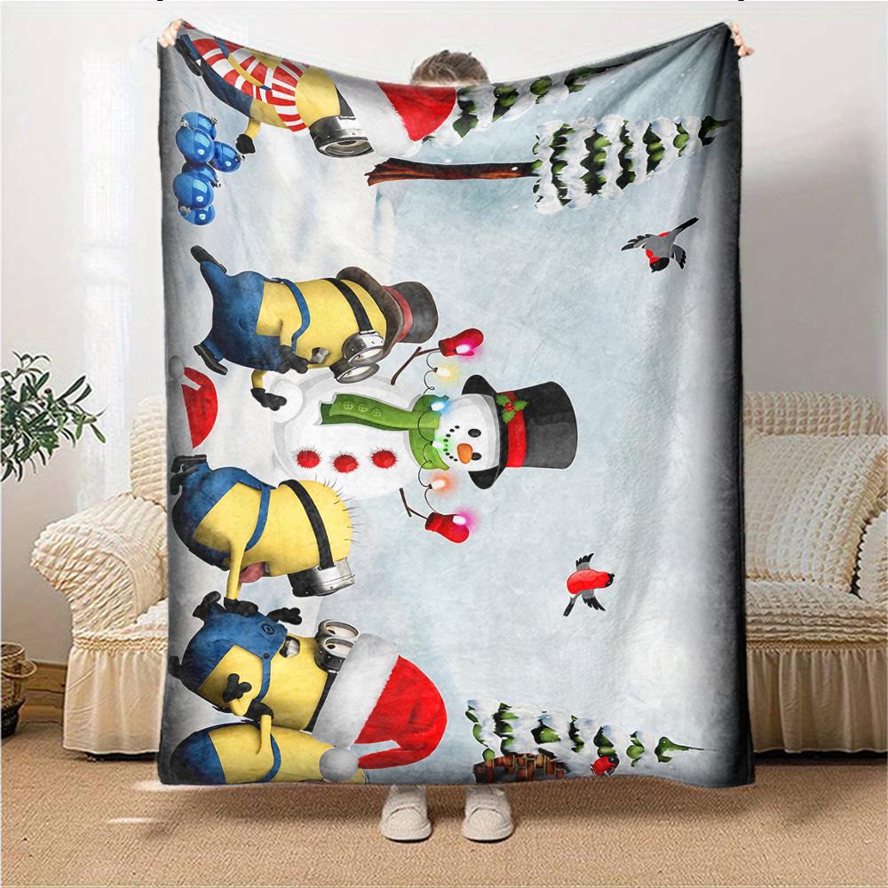 1Pc Minions Christmas Celebration Blanket Soft Throw Blanket For Home Bedroom Bed Sofa Travel Office Solid Christmas Blanket