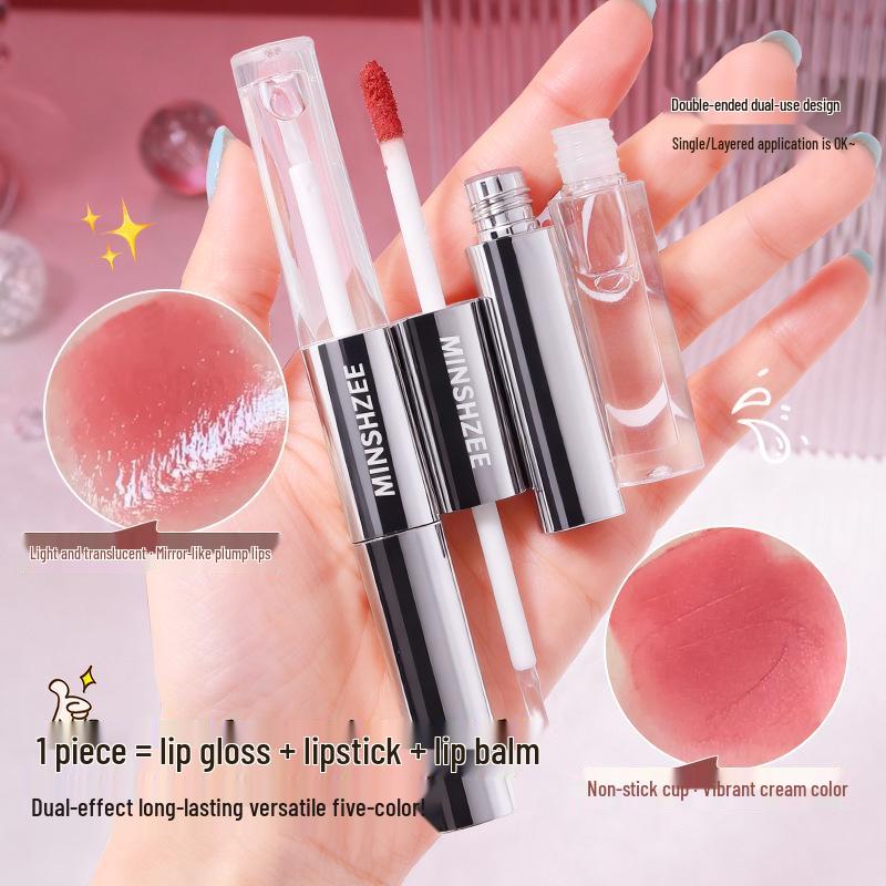 Mingxi Zhi Dual-Ended Lip Gloss & Matte Lipstick: Non-Staining, Water Gloss, Velvet Finish for Women.