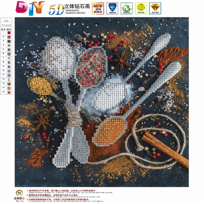 

5D Алмазная картина Алмазная мозаика Ложка для специй Ремесленная картина Стразы Алмазная мозаика Домашний декор 30*30 cm