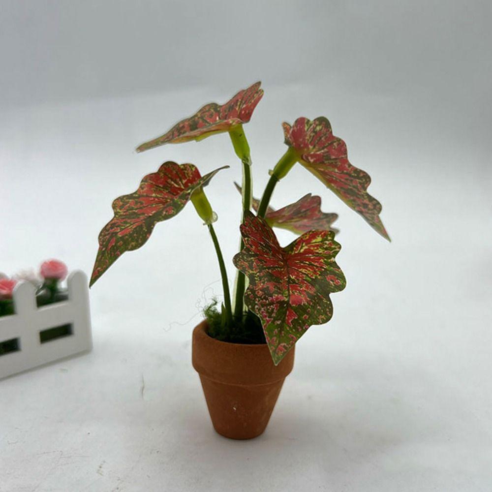 1:12 Dollhouse Miniature Plant Plastic Colorful Taro Green Plant Miniature Dollhouse Decorations