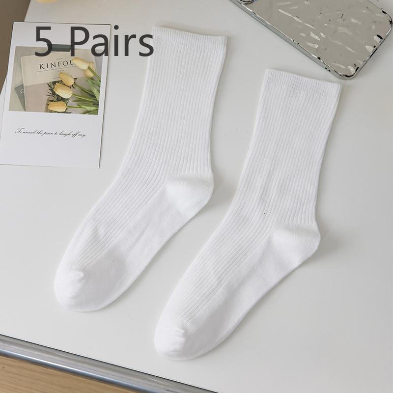 5 Paar Damen Frühling und Herbst Geruchsdichte Einfarbige Baumwoll-Röhrensocken