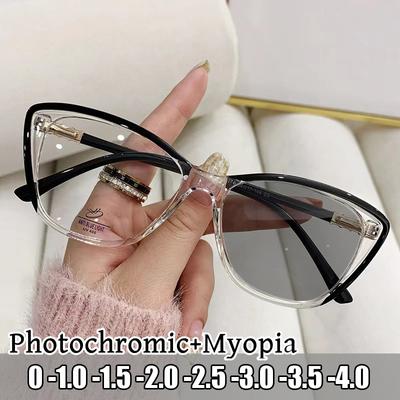 Gafas de miopía con bloqueo de luz azul, unisex, para mujer y hombre, con montura de ojo de gato, fotocromáticas, con dioptrías negativas, graduadas