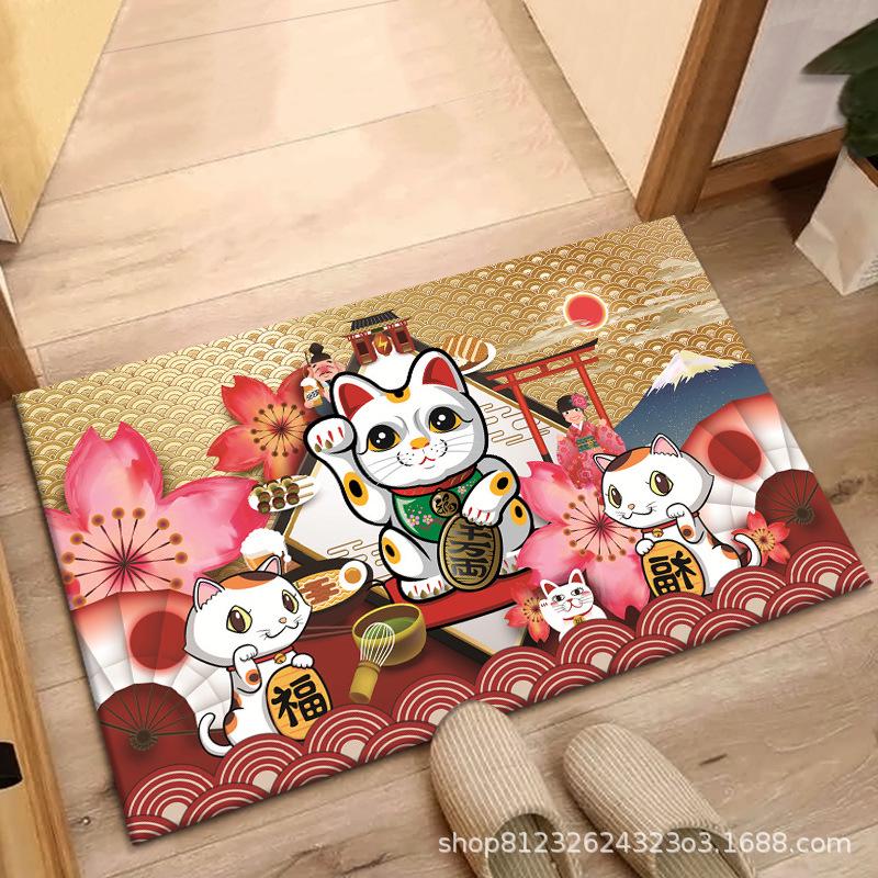 Lucky Cat Anti-Slip Floor Mats for Entrance, Bathroom, and Bedroom