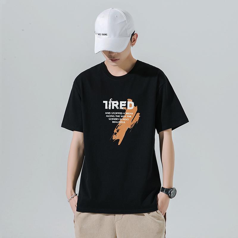 Men's "TIRED" Graphic Crew Neck T-Shirt - Casual Short Sleeve Tee