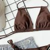 Seksowne Brązowe Stringi Halter Mikro Stringi Zestawy Bikini Sznurowany Kostium Kąpielowy Wycięty Strój Kąpielowy Kobiety 2025 Biquinis Kostium Kąpielowy Bikini