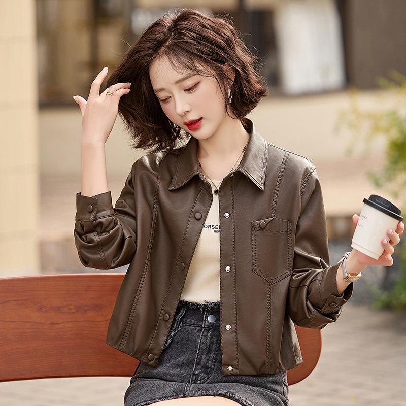 2025 Spring Women's Casual Leather Jacket - Loose, Versatile Lapel Design ZH1163