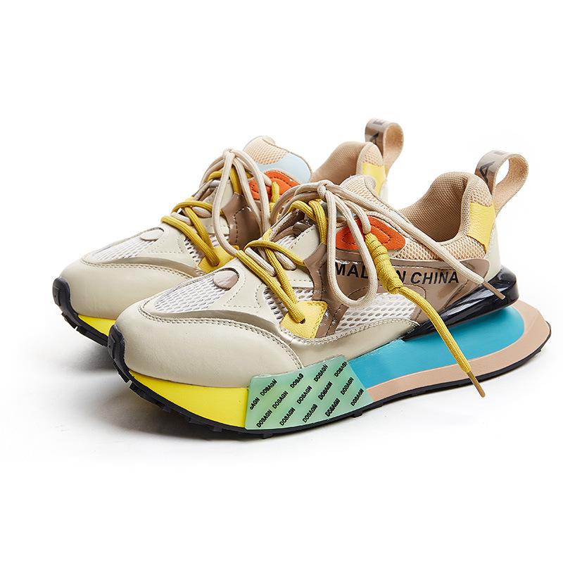 

Туфли из натуральной кожи на толстой подошве с увеличенной сетчатой поверхностью для комфорта и воздухопроницаемости. Модные повседневные туфли в стиле ретро. 43 жёлтый