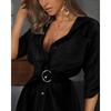 Summer Women Shirt V Neck Puff Sleeve Solid Color European American Style