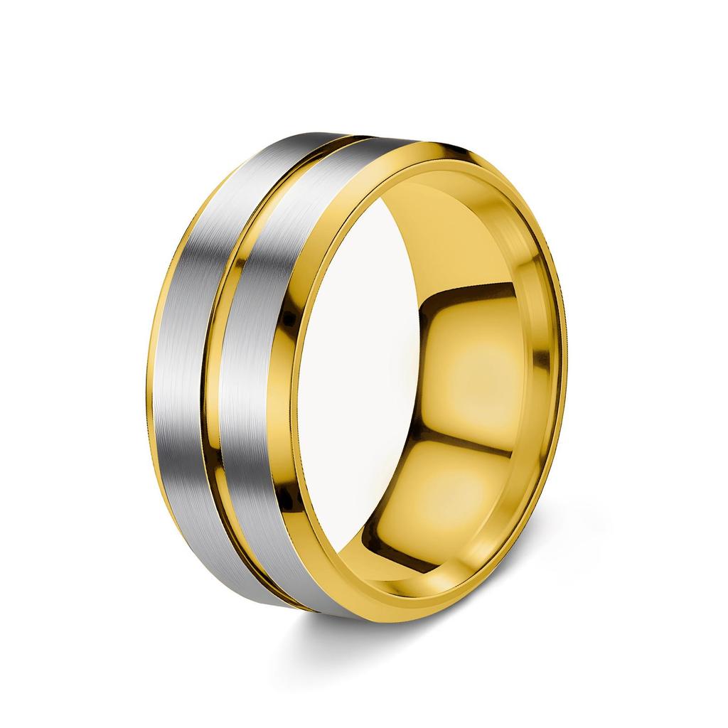 New European & American Men's Double Bevel Brushed Matte Wedding Ring - Simple Design, Hot Selling