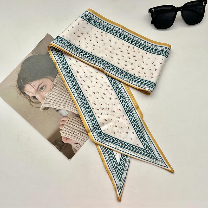 Double-sided Long Strip Small Silk Scarf Women's Professional Wear Spring and Summer New Decorative Small Scarf Tied Hair Band Streamer