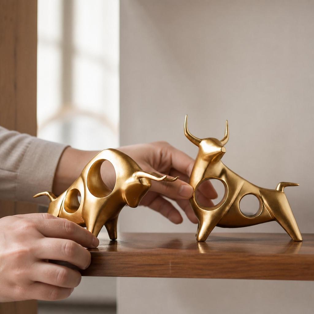 2 Pieces Figurine Decorative Injection Molded Resin Bull Figure Modern