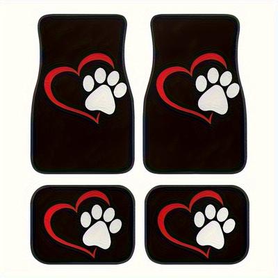 4pcs Cartoon Dog Paw Printed Car Floor Mats, Universal Non-slip Protection & Dust-Proof Car Front & Rear Floor Mats, Car Interior Accessories