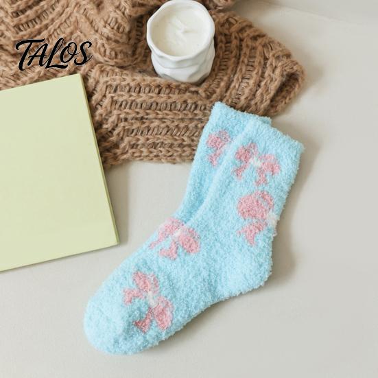 Warmth Retaining Sleep Socks Coral Fleece for Women, Soft Thermal Crew with Non-Binding Winter Gift Cold Feet Top, Fuzzy Cute Prints Autumn Velvet