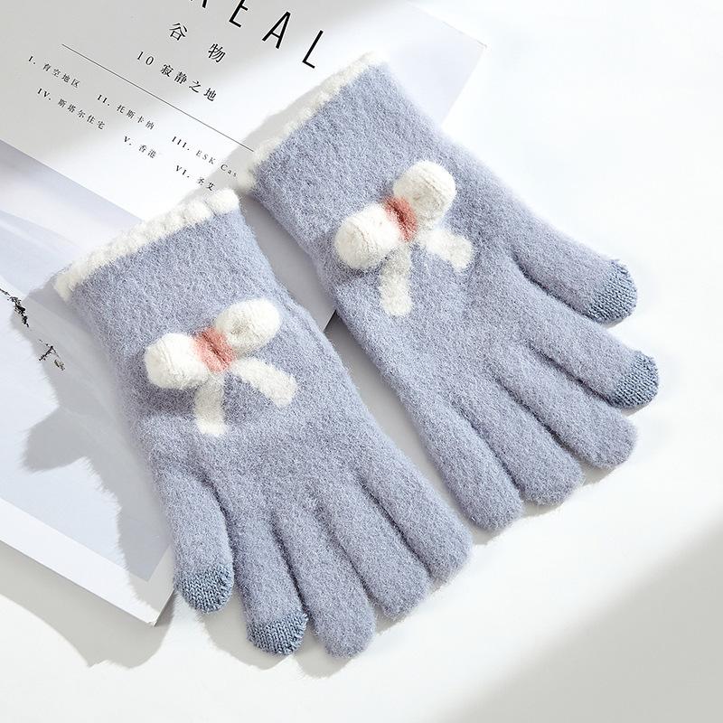 Knitted Touch Screen Gloves for Women, Winter Warm, Thickened and Velvet Five-finger Outdoor Cycling Split-finger Korean Style Gloves