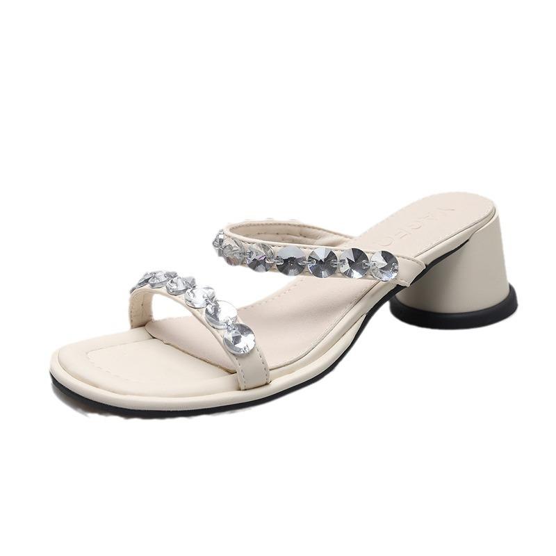 Crystal slippers female summer wear fashion fairy French transparent high heels thick heel sandals niche high-end sandals