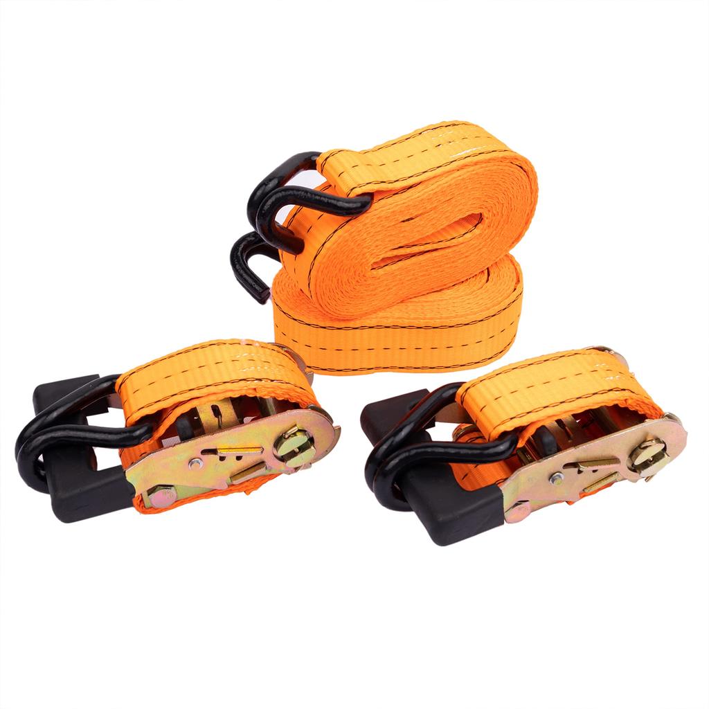 HFS(R) Ratchet Strap, Cargo Tie-Down Strap, 2-Pack, Breaking Strength 1.35t, Easy to Use, Multi-Purpose, for Moving, Pulling, and Transport (Orange, 3