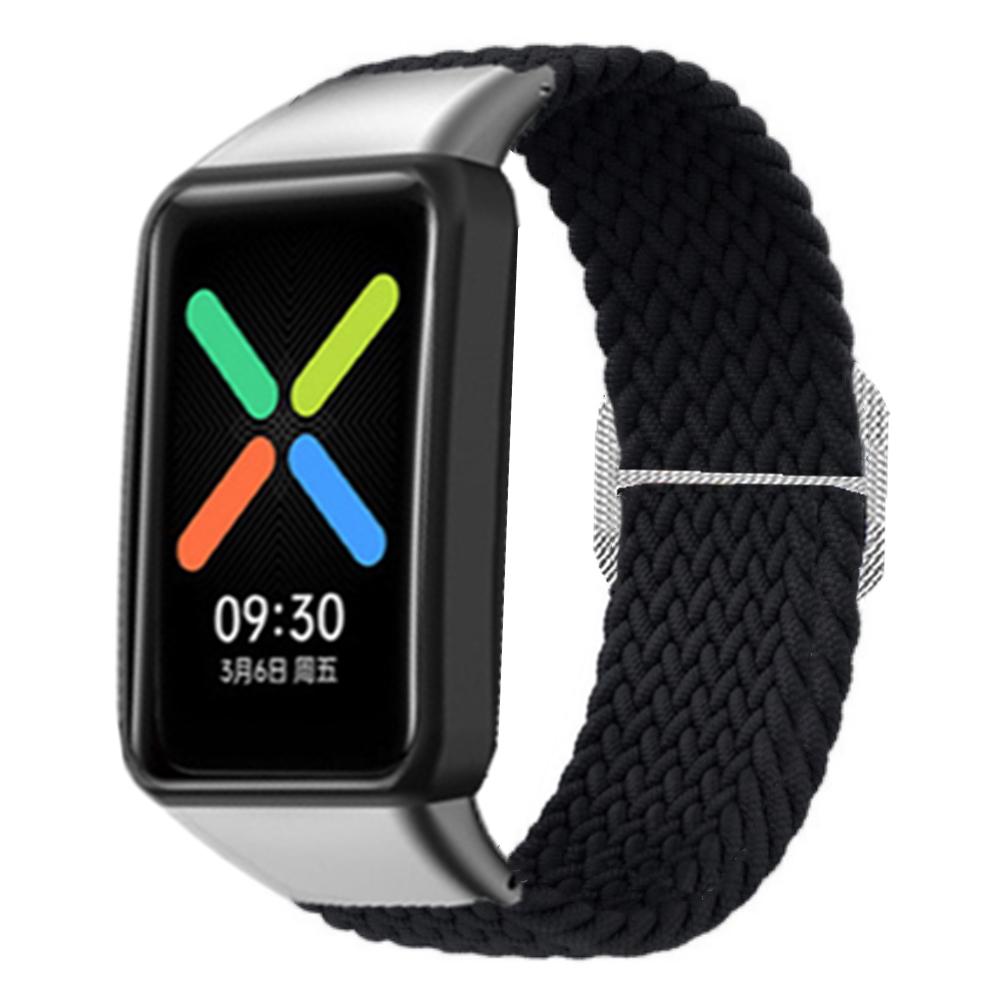 

For Oppo Watch Free Replacement Strap Braided Elastic Fabric Watch Band with Silver Connector Denim