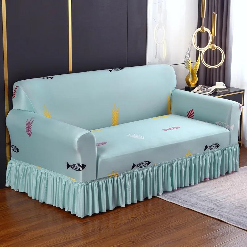 High Elastic Sofa Slipcover with Skirt Stretch Easy Fitted Armchair Sofa Covers 1/2/3/4-Seater Couch Slipcovers for Living Room