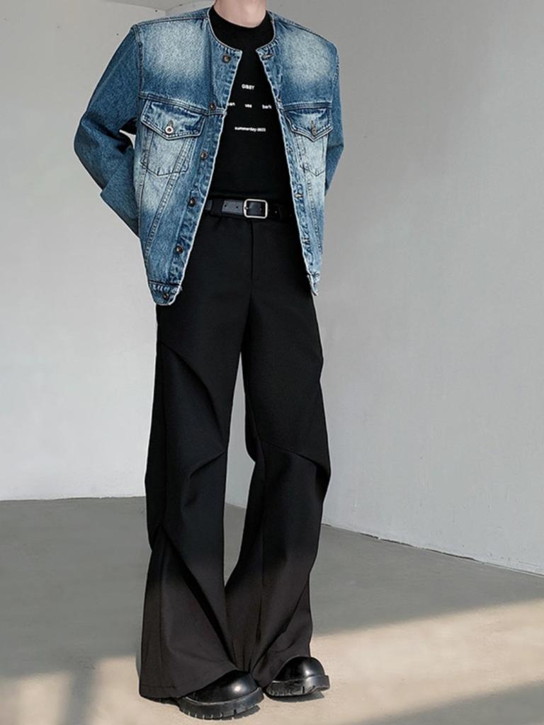 CleanFit Herren Western Faltenhose Micro-Flare - High-End Weitbein-Design