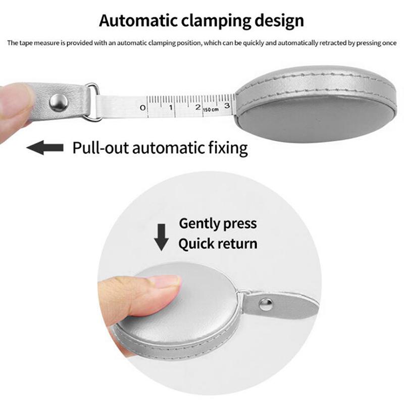 150cm Retractable Tape Measure With Round Faux Leather Case Pocket Size Soft Portable Dual Sided Ruler Measurement Tool For Body
