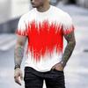 Women Short Sleeve Crew Neck T Shirt White Red Gradient Vertical Line Dot Abstract Print Top