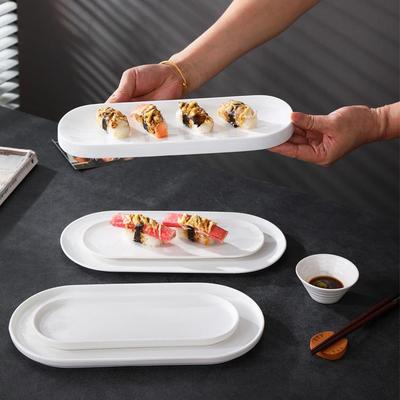 Japanese White Rectangular Ceramic Plate for Sushi or Desserts