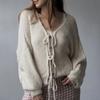 Women's Classic Tie-Front Knit Cardigan - Solid Color Round Neck Sweater Casual Pullover