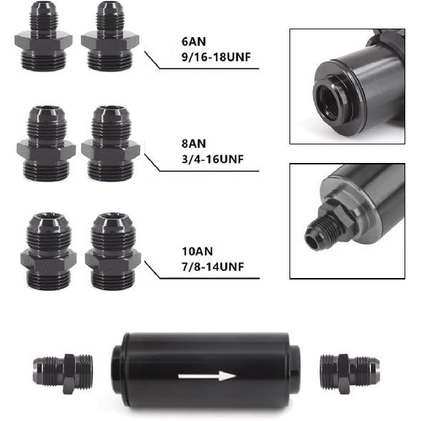 10 MICRON Inline Fuel Filter with 6AN 8AN 10AN Adapter&Bracket Clamp 50MM Universal Mount Bracket
