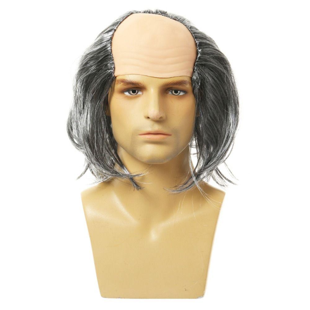 Props Funny Bald Wig Curly Halloween Balding Wig April Fool's Day Old Man Bald Wig  Masquerade Show
