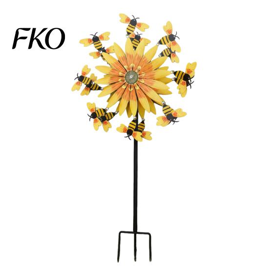 Three-prong Ground Stake Wind Spinner Bees 360 Degree Rotating Sunflower Windmill Yard Art with Waterproof Metal Kinetic Sculpture for Home жёлтый