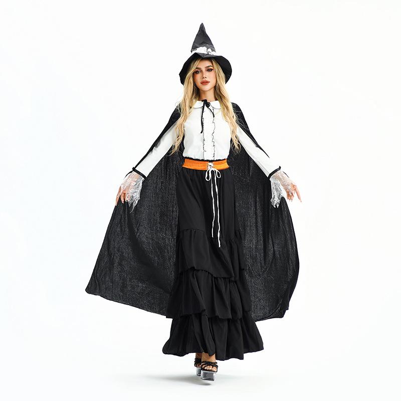Halloween Costume Magic Robe Long Dress Witch Cape Shawl Witch Stage Carnival Costume