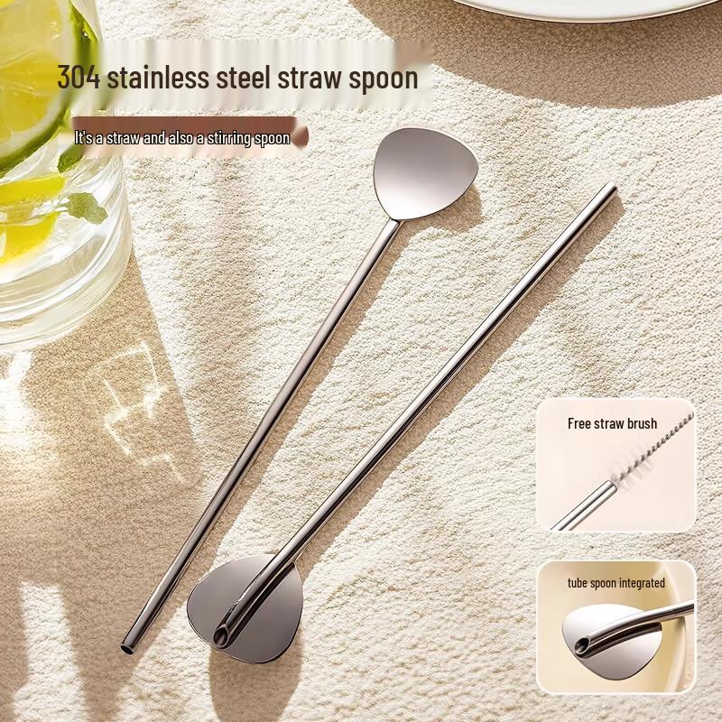 304 Stainless Steel Stirring Spoon & Straw (3-Pack)