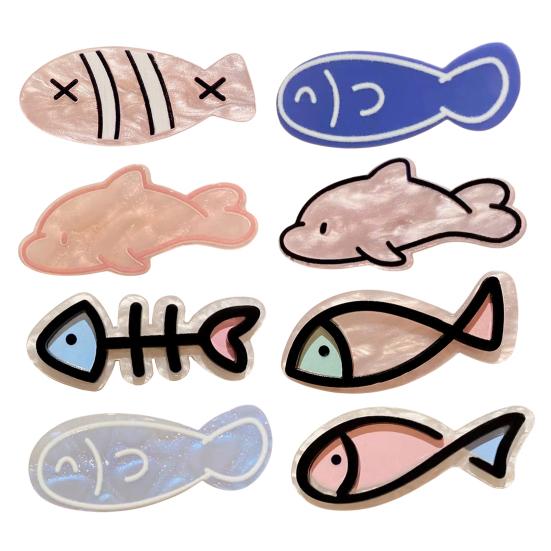 4Pcs Girl Hairpin Macaron Color Ocean Fish Shape Acrylic Hair Clips Smooth Rounded Edges Daily Styling Hair Accessory
