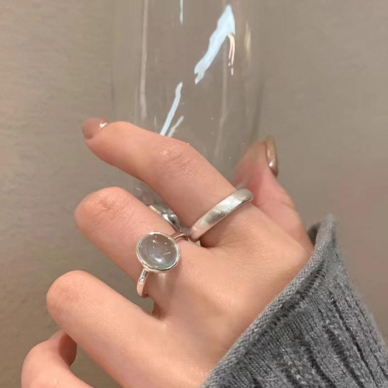 S925 Pure Silver Aquamarine Crystal Ring, Summer Women's Light Luxury, High-end Fashion, Adjustable Opening, Dining Ring