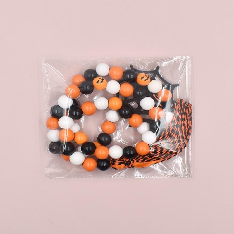 Halloween Cotton Rope Tassel Beaded Wall Hanging Door Hanger with Vibrant Wooden Beads and Fringe