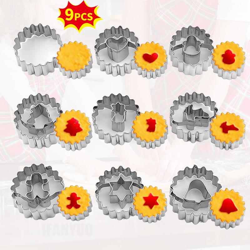 Metal Pastry Cookie Cutter Set Mini Christmas Sandwich Biscuit Baking Molds Xmas Tree Snowflake Gingerbread Shape Cakes Decor