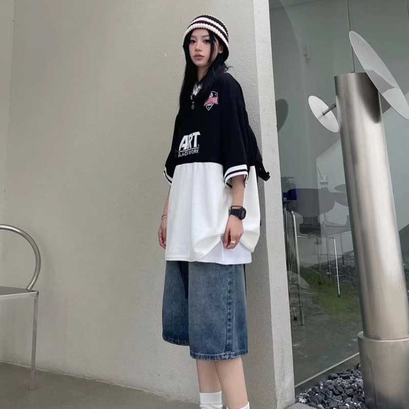High Street Retro Blue Jeans Shorts Women Summer  Baggy Wide Leg Denim Half Pants Fashion Streetwear Y2k Clothing Oversize
