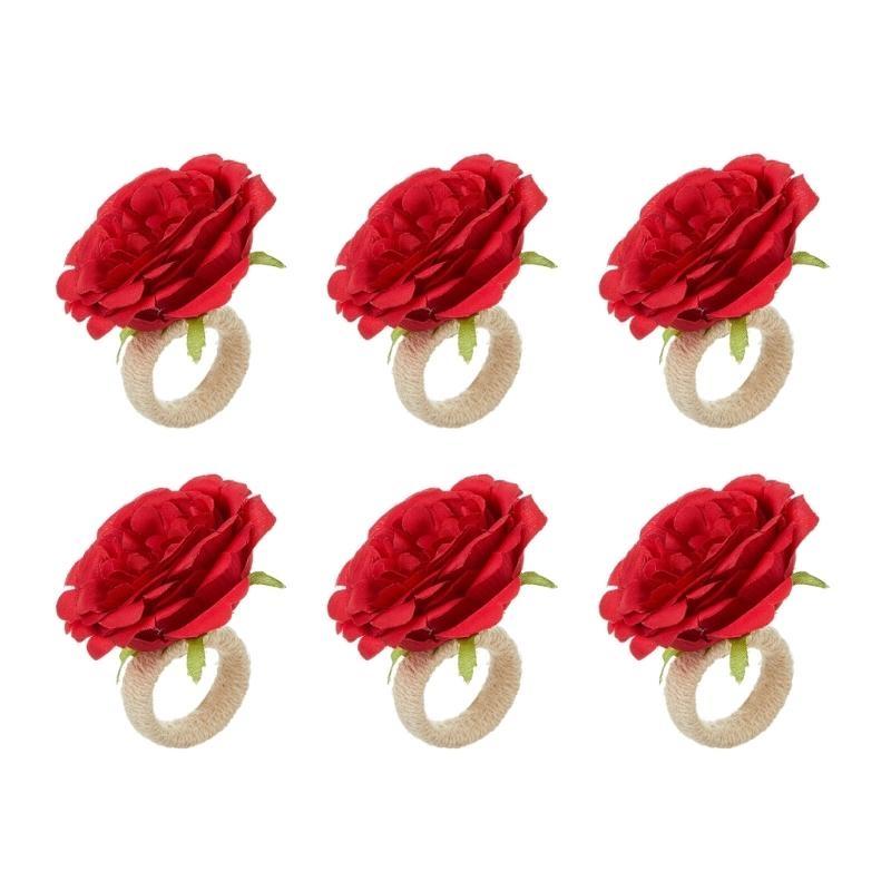 652F Set of 6 Artificial Flower Napkin Rings Elegant Tissue Holder for Dining and Parties Table Decorations for Weddings