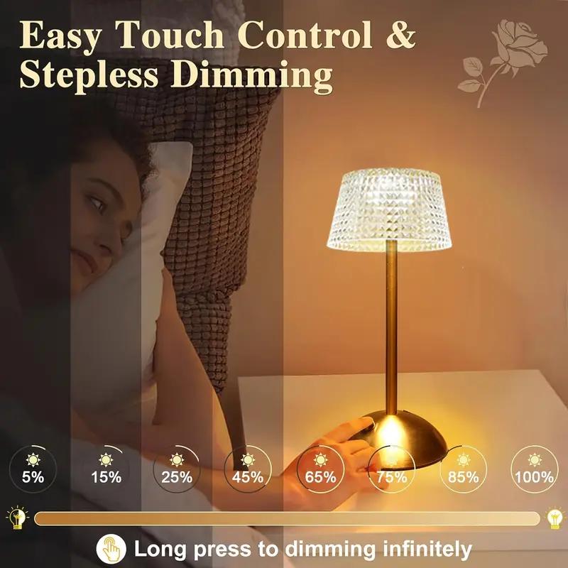 Crystal Decorative Desk Lamp with Adjustable Three Color USB Charging Suitable for Bedroom and Living Room Decoration